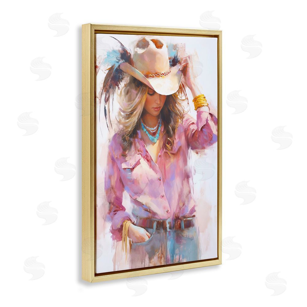 Tina LeCour Cowgirl Hat Reflections Gold Floating Frame Wall Art Print