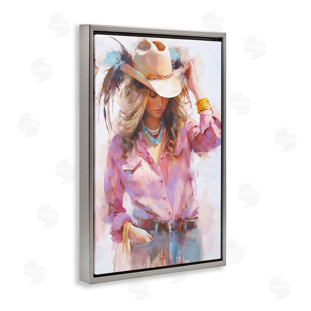 Tina LeCour Cowgirl Hat Reflections Gray Floating Frame Wall Art Print