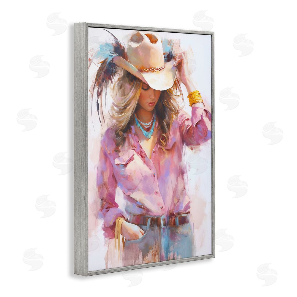Tina LeCour Cowgirl Hat Reflections Gray Framed Giclee Wall Art Print