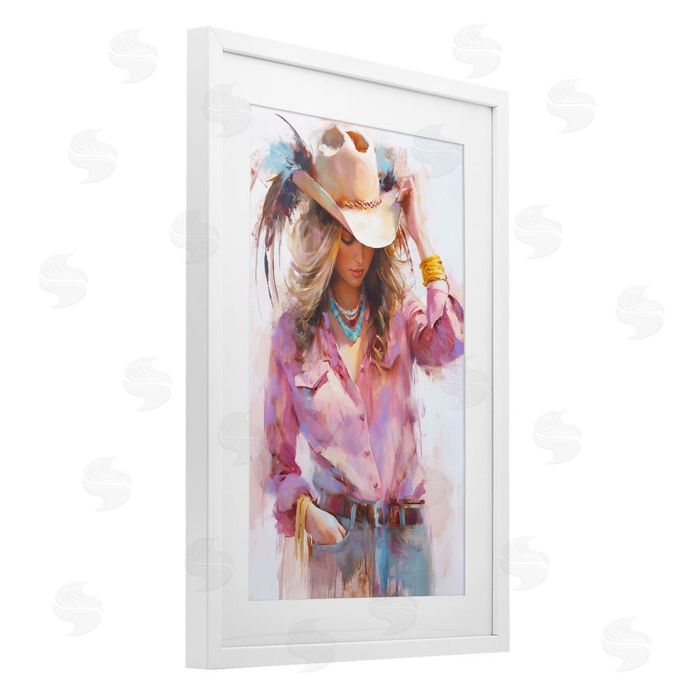 Tina LeCour Cowgirl Hat Reflections White Framed Print Under Glass Wall Art