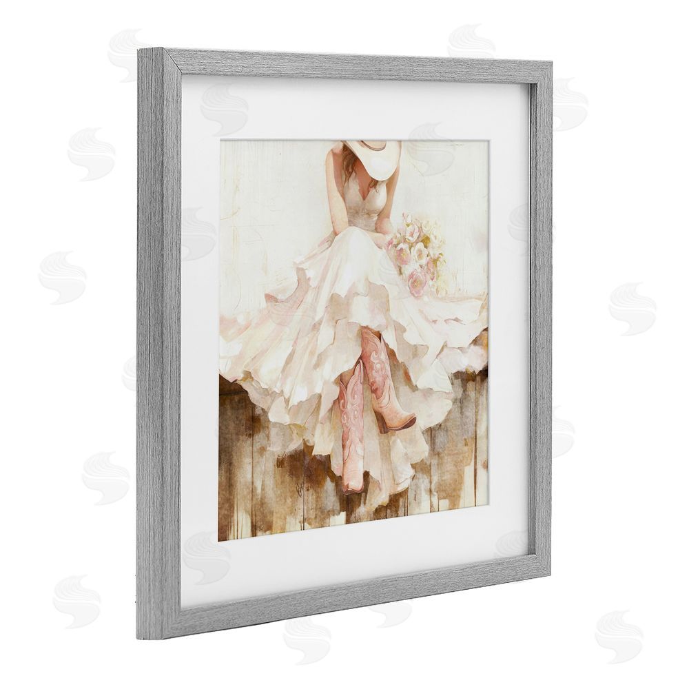 Tina LeCour Cowgirl On The Fence Gray Framed Print Under Glass Wall Art