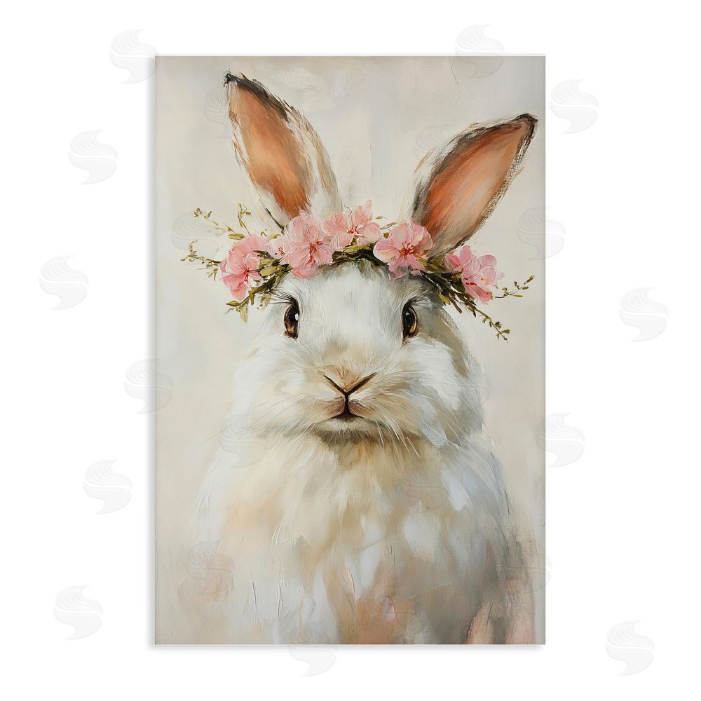 Tina LeCour Bunnykins with Pink Crown Stretched Canvas Wall Art Print
