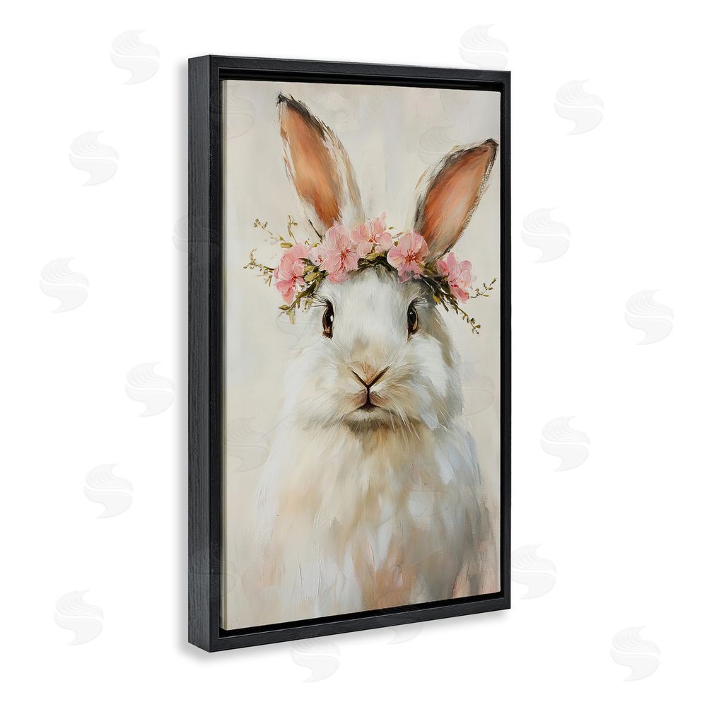 Tina LeCour Bunnykins with Pink Crown Black Floating Frame Canvas Wall Art Print