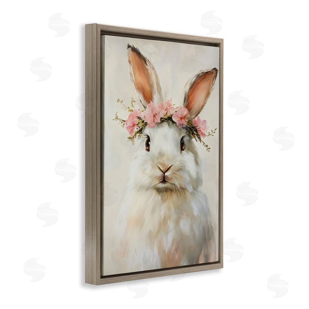 Tina LeCour Bunnykins with Pink Crown Brown Floating Frame Canvas Wall Art Print