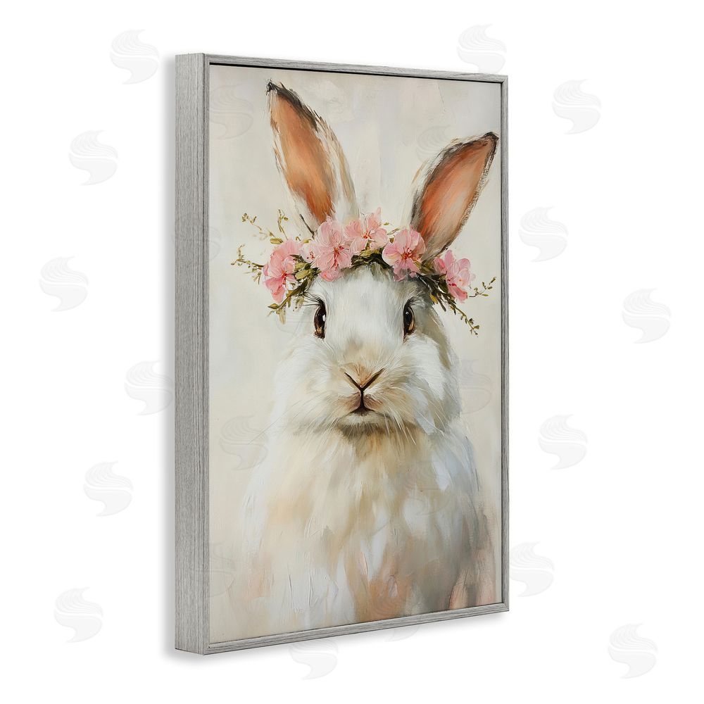 Tina LeCour Bunnykins with Pink Crown Gray Framed Giclee Wall Art Print