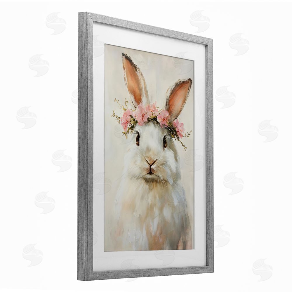 Tina LeCour Bunnykins with Pink Crown Gray Framed Print Under Glass Wall Art