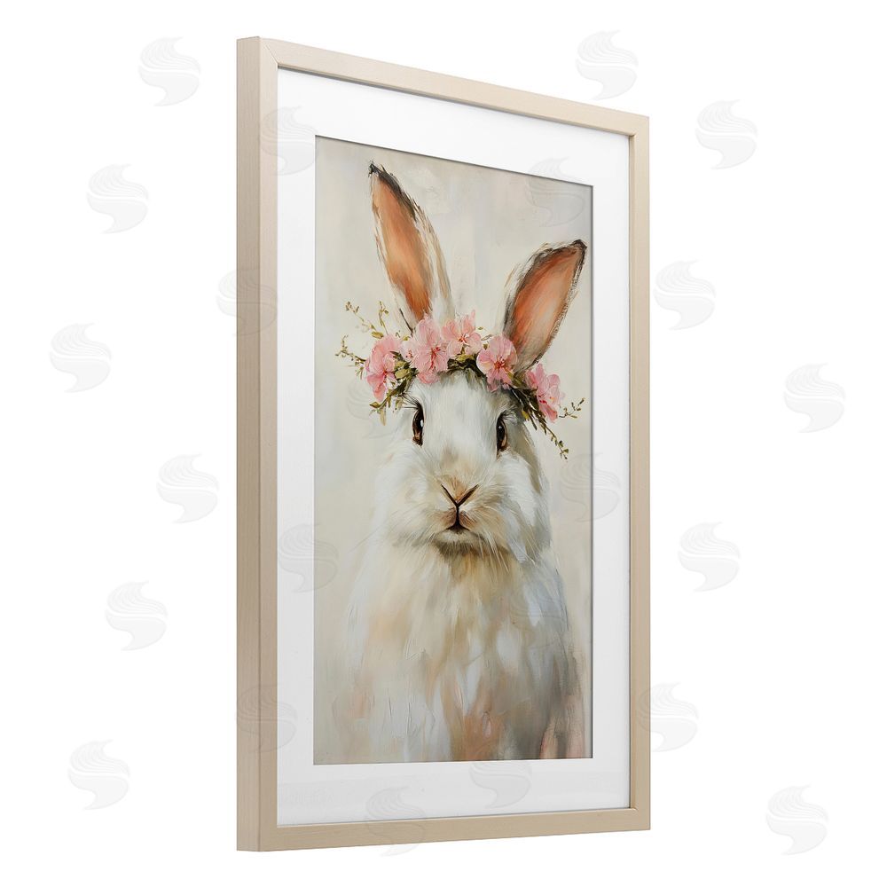 Tina LeCour Bunnykins with Pink Crown Birch Framed Print Under Glass Wall Art