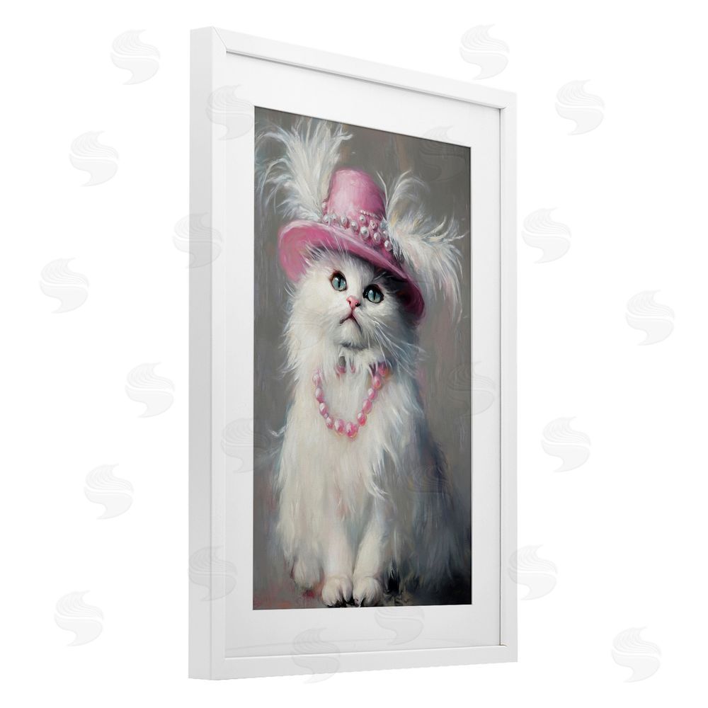 Tina LeCour Beautiful Brigitte Cat White Framed Print Under Glass Wall Art