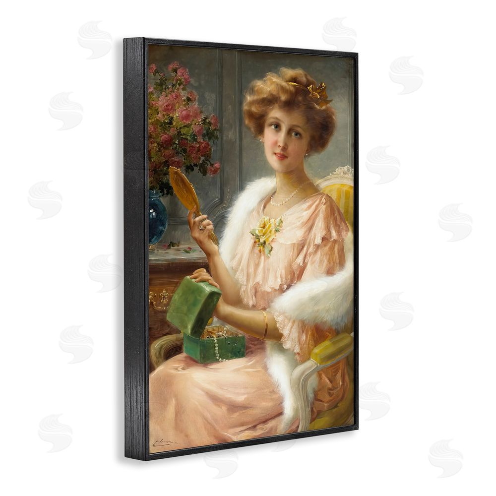 Tina LeCour Young Lady with Mirror Black Framed Giclee Wall Art Print