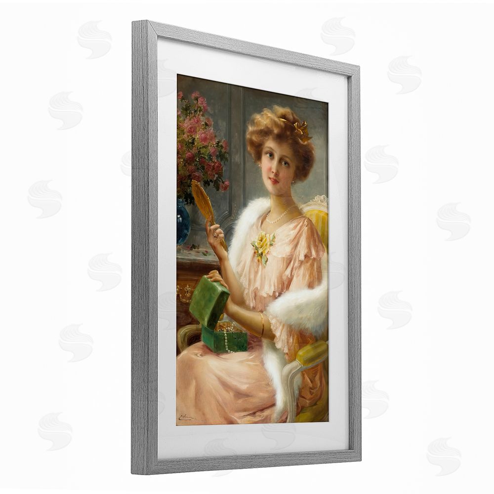 Tina LeCour Young Lady with Mirror Gray Framed Print Under Glass Wall Art