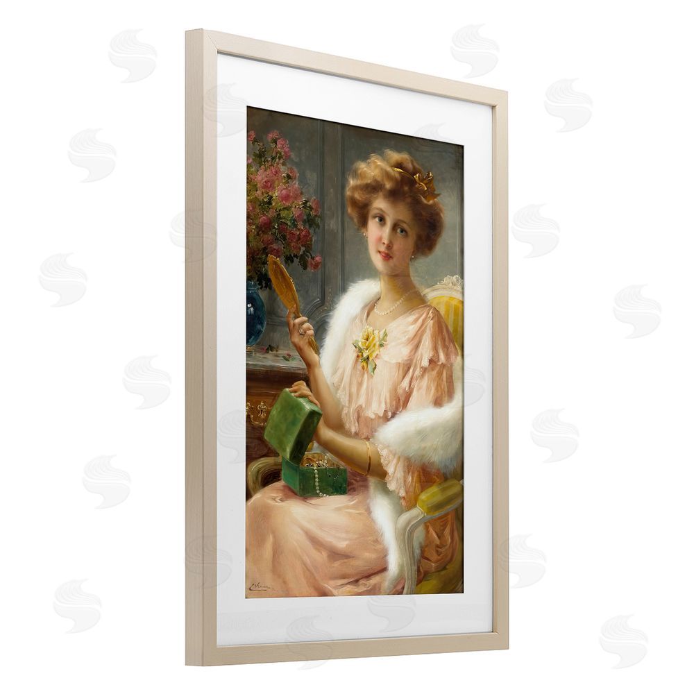 Tina LeCour Young Lady with Mirror Brown Framed Print Under Glass Wall Art