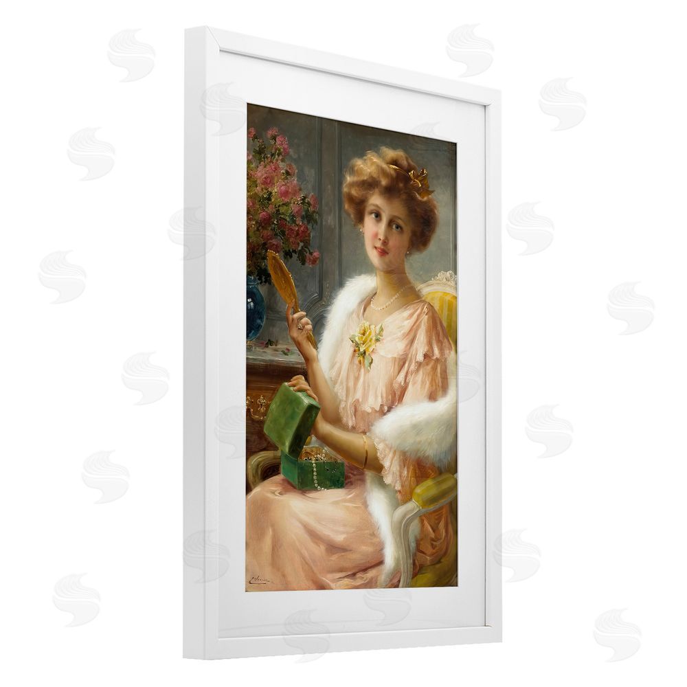 Tina LeCour Young Lady with Mirror White Framed Print Under Glass Wall Art