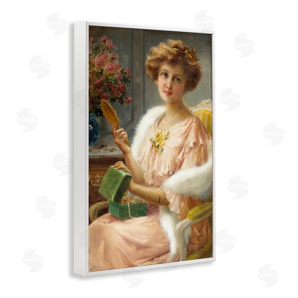 Tina LeCour Young Lady with Mirror White Framed Giclee Wall Art Print