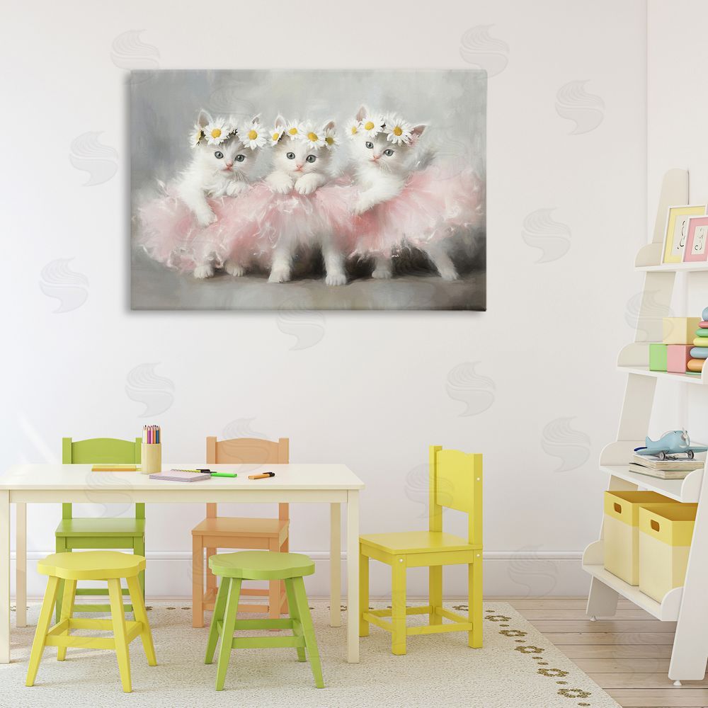 Tina LeCour Dancing Kittens in Tutus Stretched Canvas Wall Art Print in Room