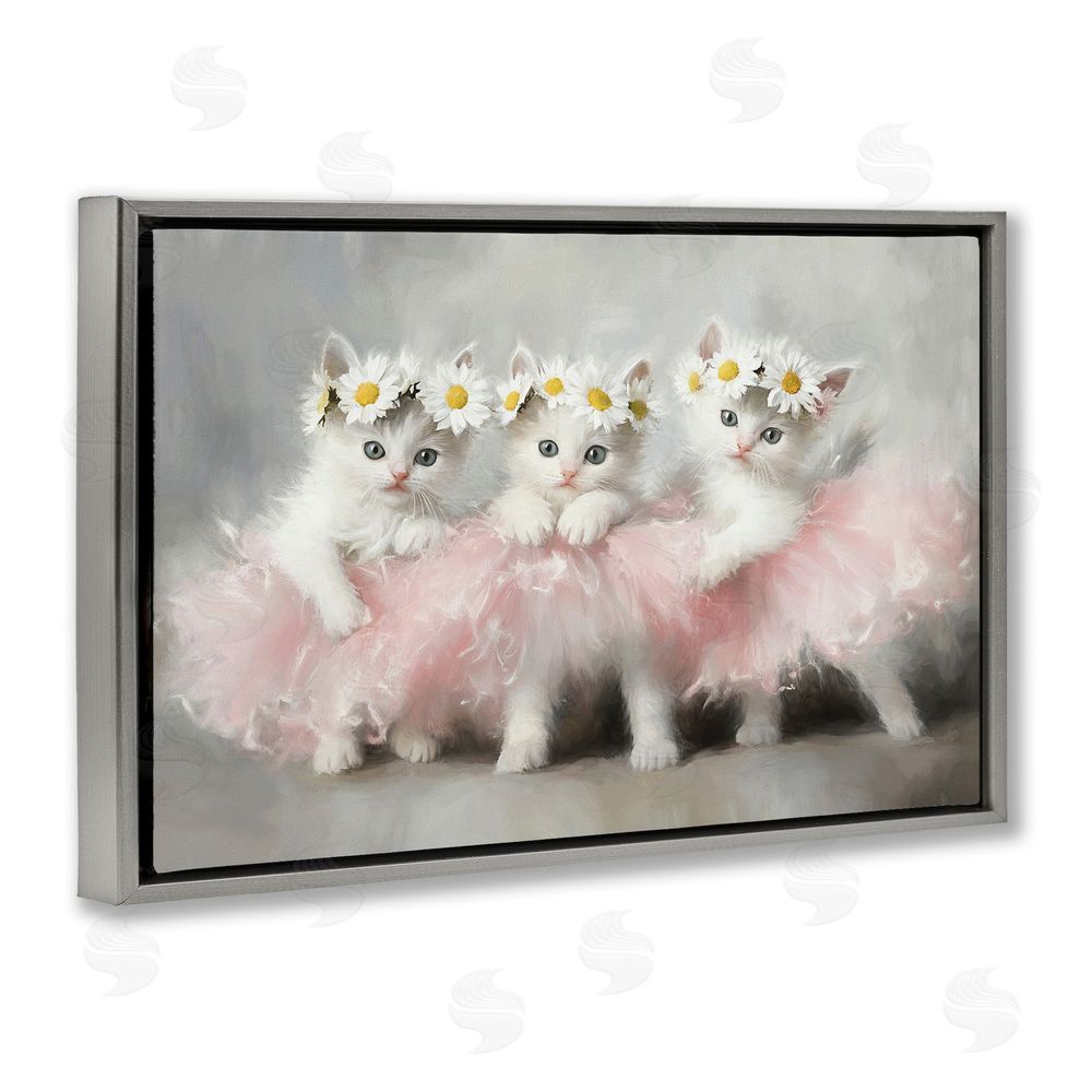 Tina LeCour Dancing Kittens in Tutus Gray Floating Frame Wall Art Print
