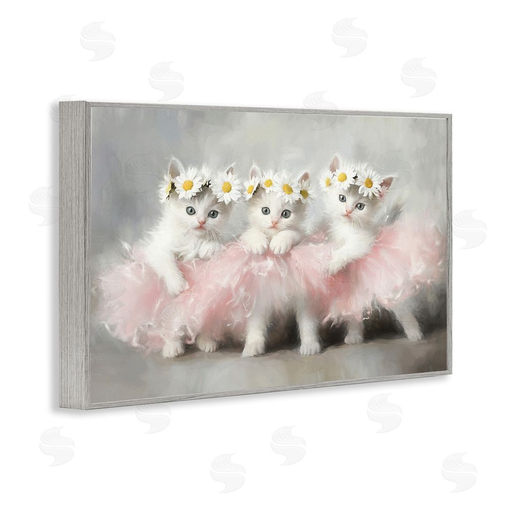 Tina LeCour Dancing Kittens in Tutus Gray Framed Giclee Wall Art Print