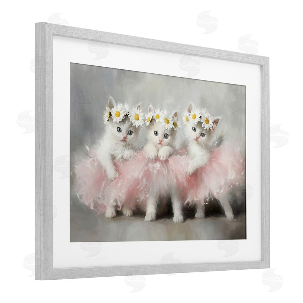 Tina LeCour Dancing Kittens in Tutus Gray Framed Print Under Glass Wall Art