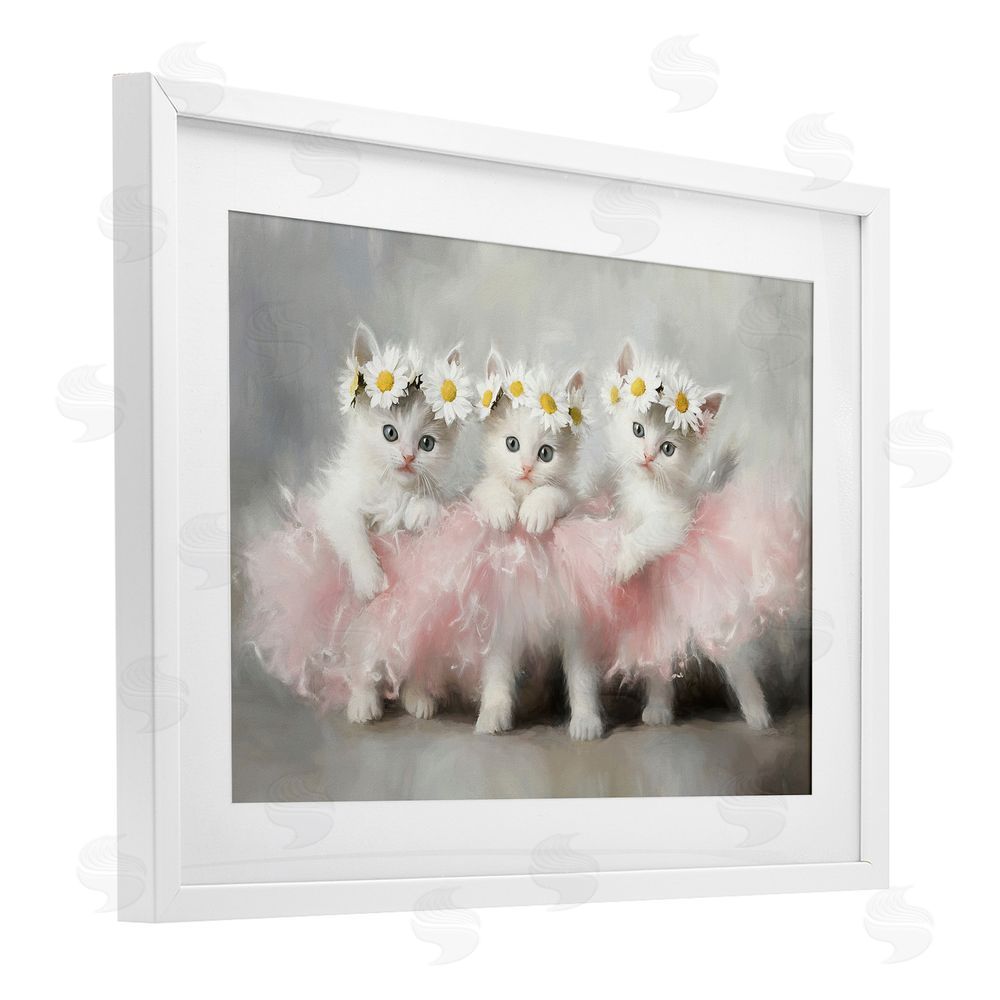 Tina LeCour Dancing Kittens in Tutus White Framed Print Under Glass Wall Art