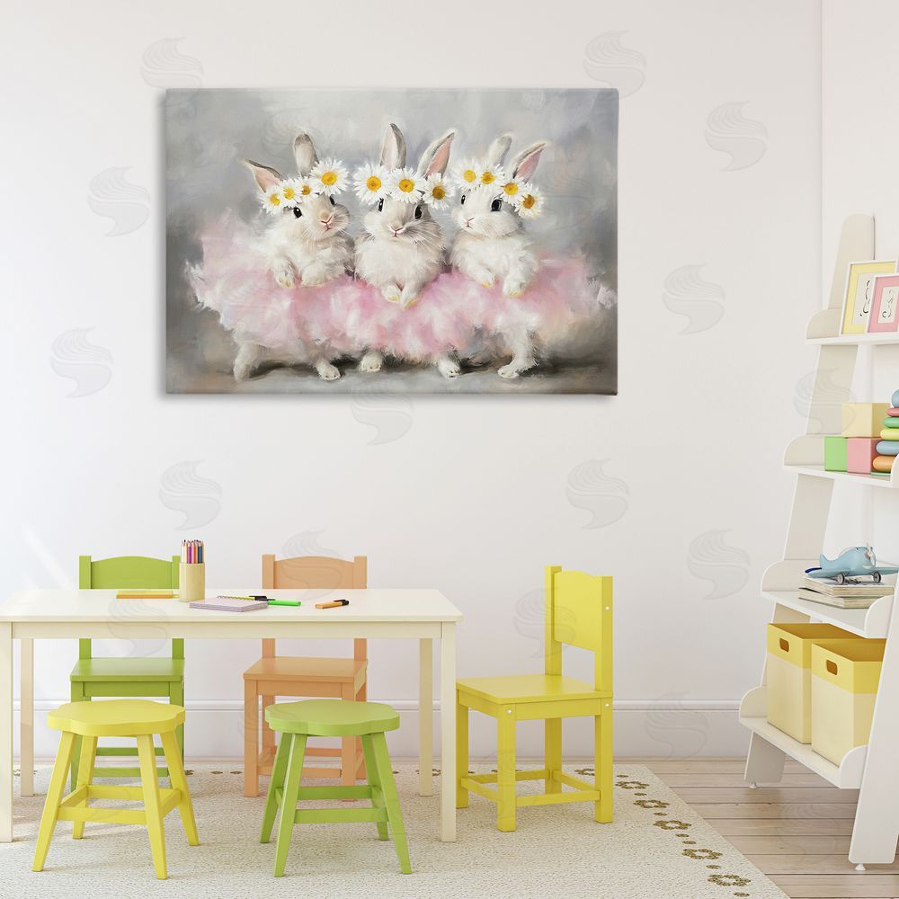Tina LeCour Dancing Bunnies in Tutus Stretched Canvas Wall Art Print in Room