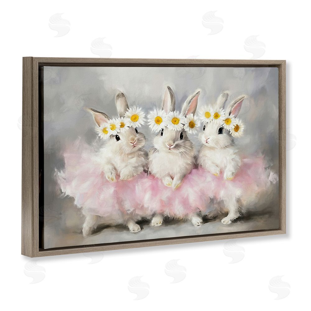 Tina LeCour Dancing Bunnies in Tutus Brown Floating Frame Wall Art Print