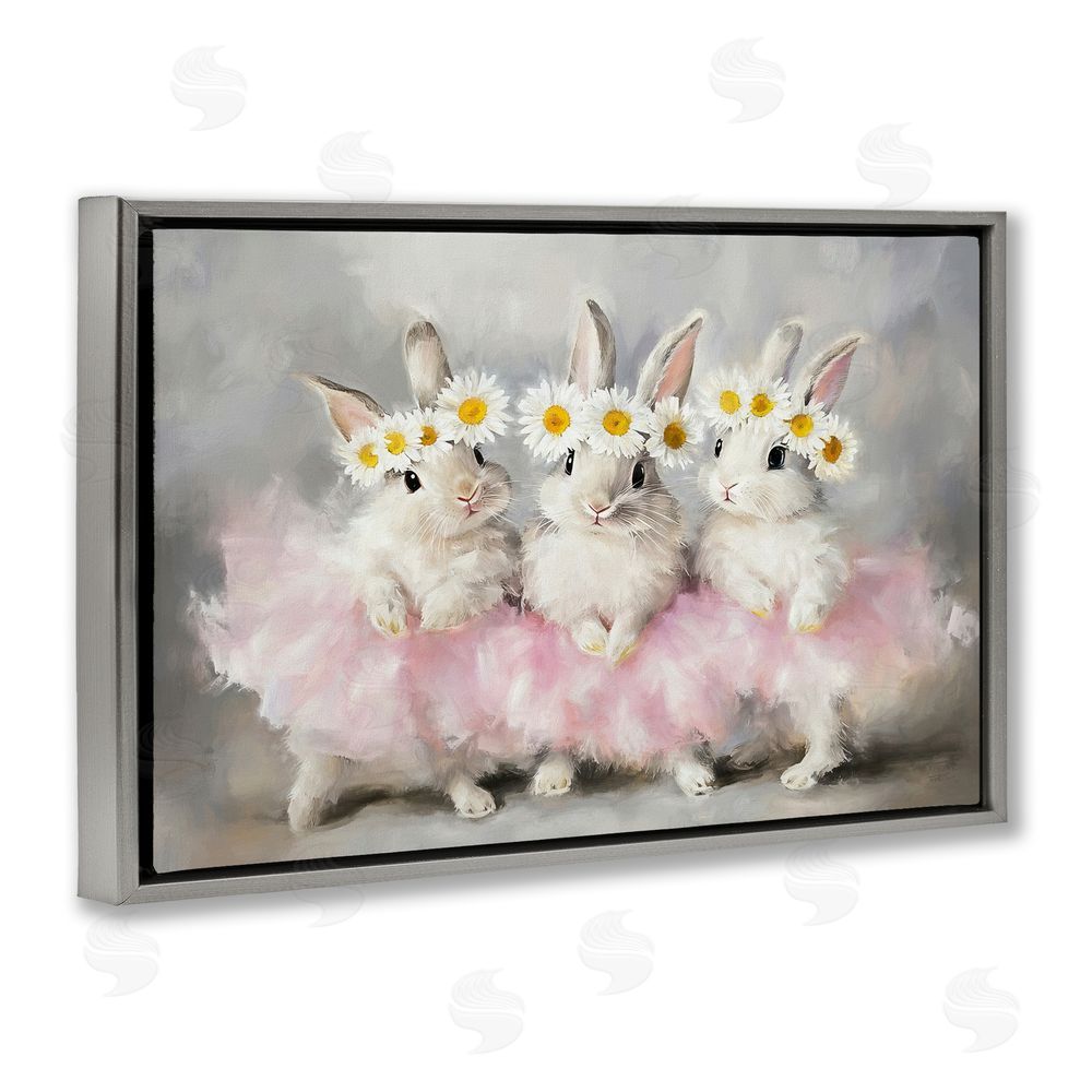Tina LeCour Dancing Bunnies in Tutus Gray Floating Frame Wall Art Print