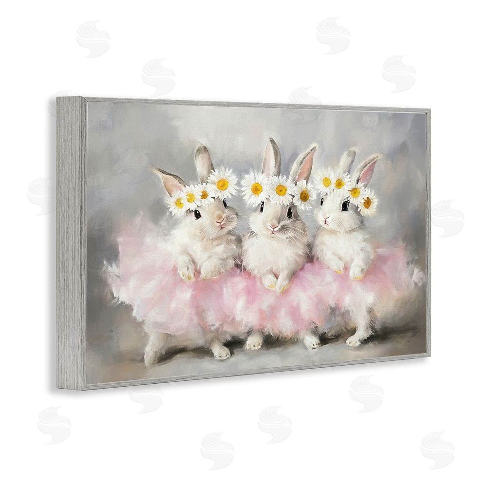 Tina LeCour Dancing Bunnies in Tutus Gray Framed Giclee Wall Art Print