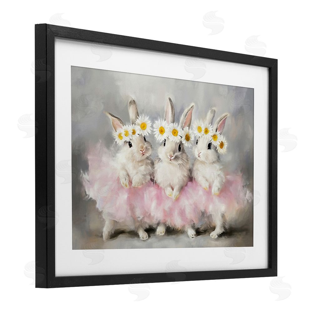 Tina LeCour Dancing Bunnies in Tutus Black Framed Print Under Glass Wall Art
