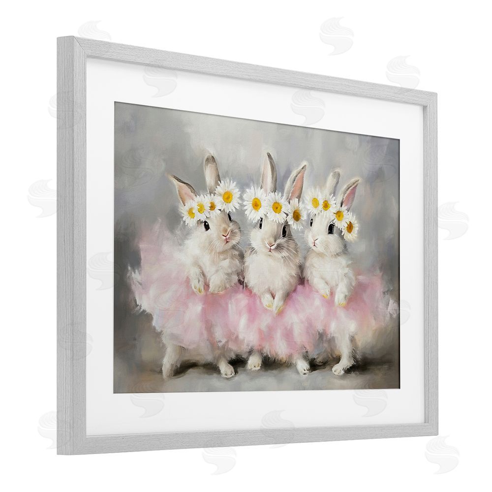 Tina LeCour Dancing Bunnies in Tutus Gray Framed Print Under Glass Wall Art