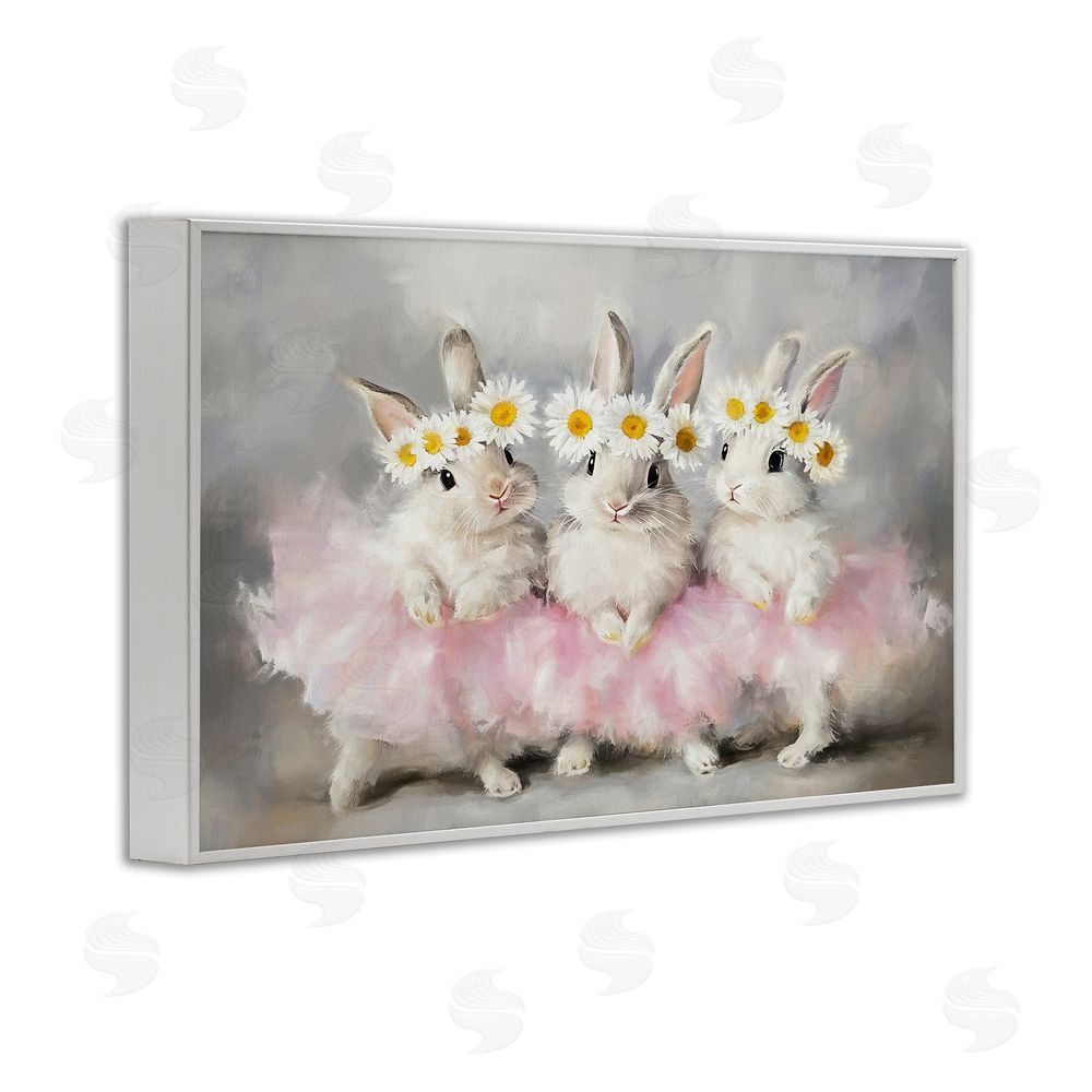 Tina LeCour Dancing Bunnies in Tutus White Framed Giclee Wall Art Print