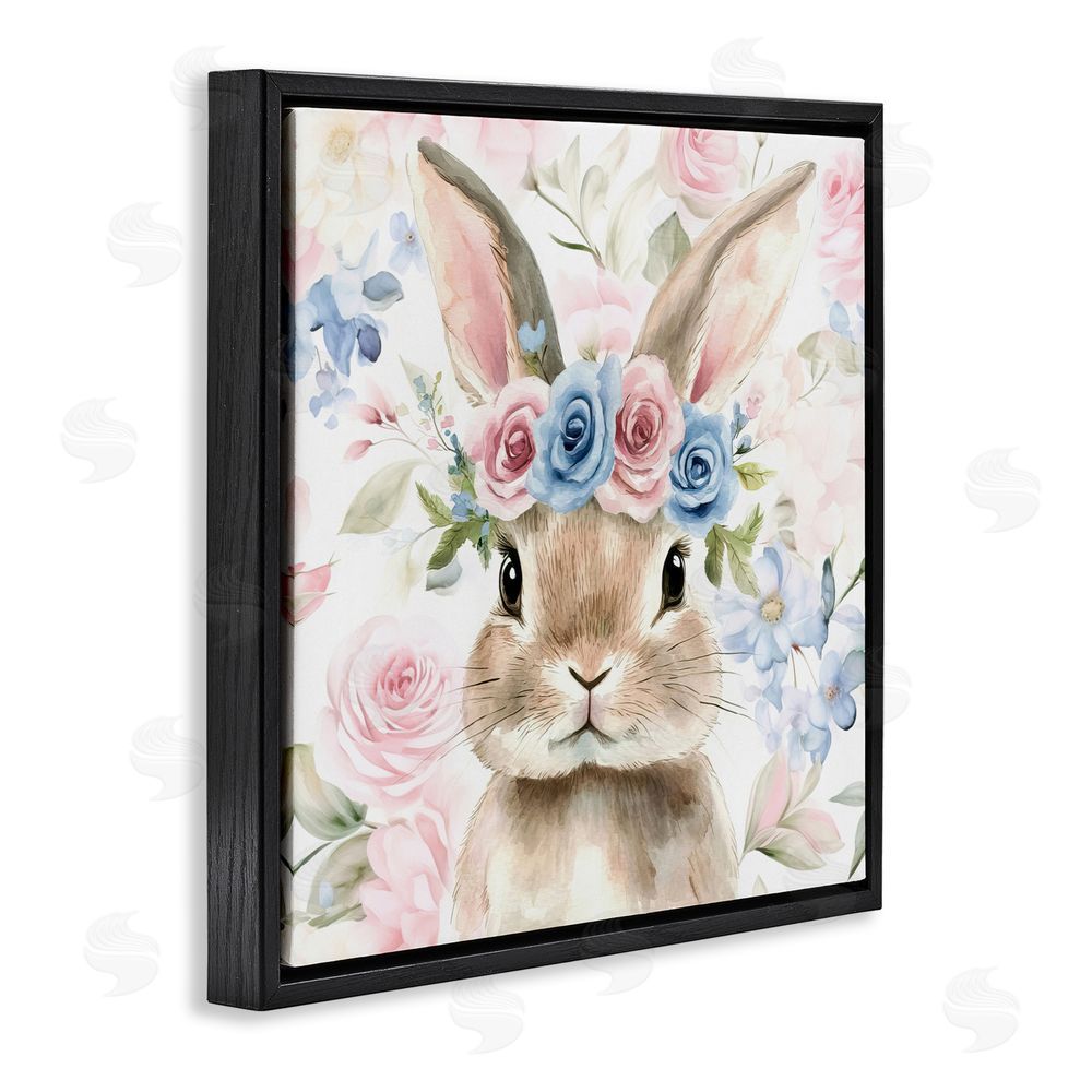Tina LeCour Flower Power Bunny Black Floating Frame Canvas Wall Art