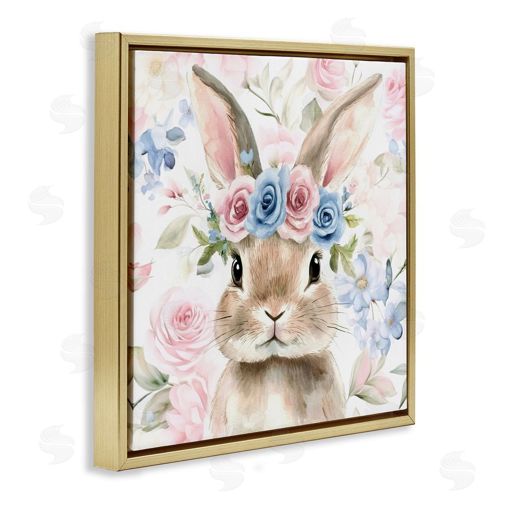 Tina LeCour Flower Power Bunny Gold Floating Frame Canvas Wall Art