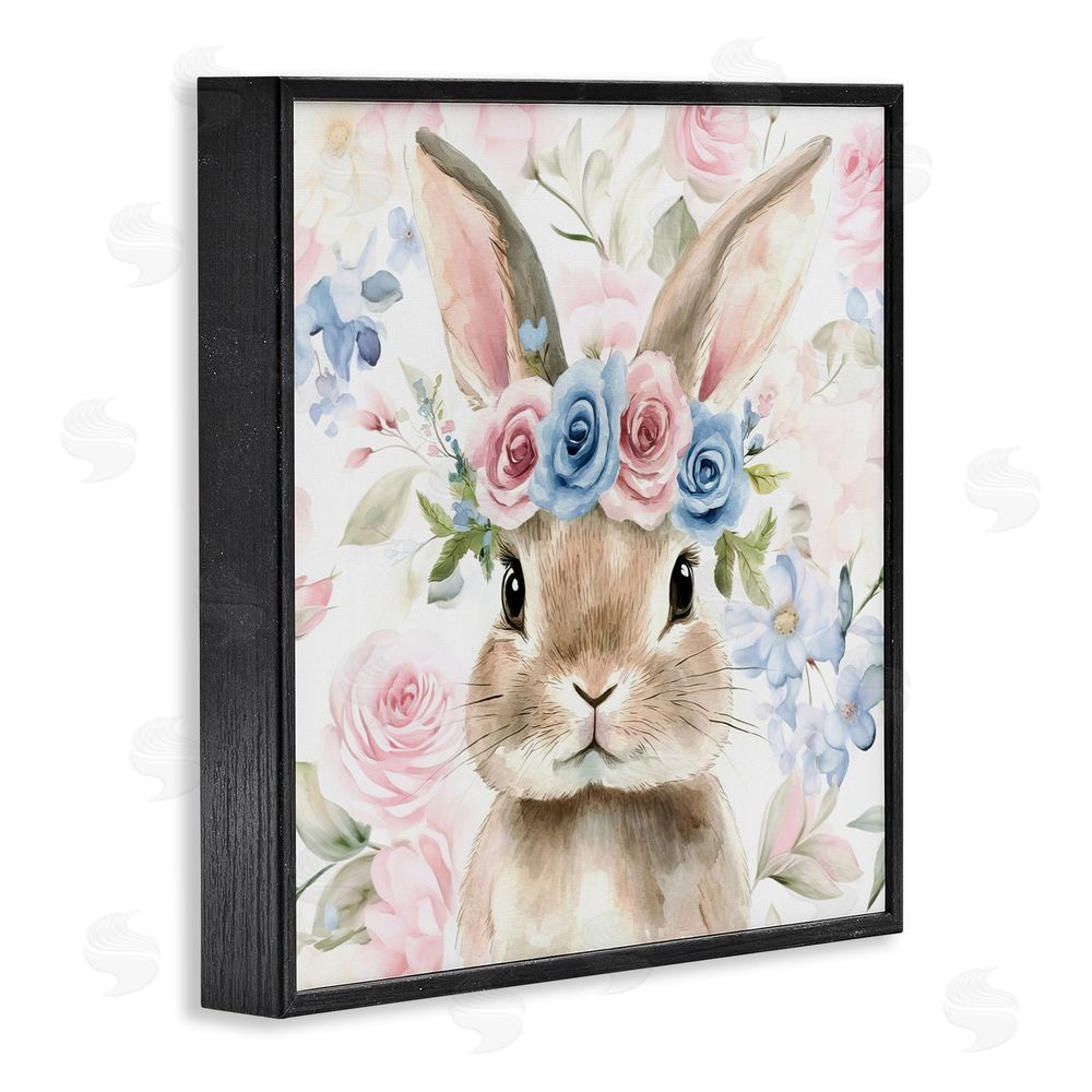 Tina LeCour Flower Power Bunny Blacked Framed Giclee Wall Art Print