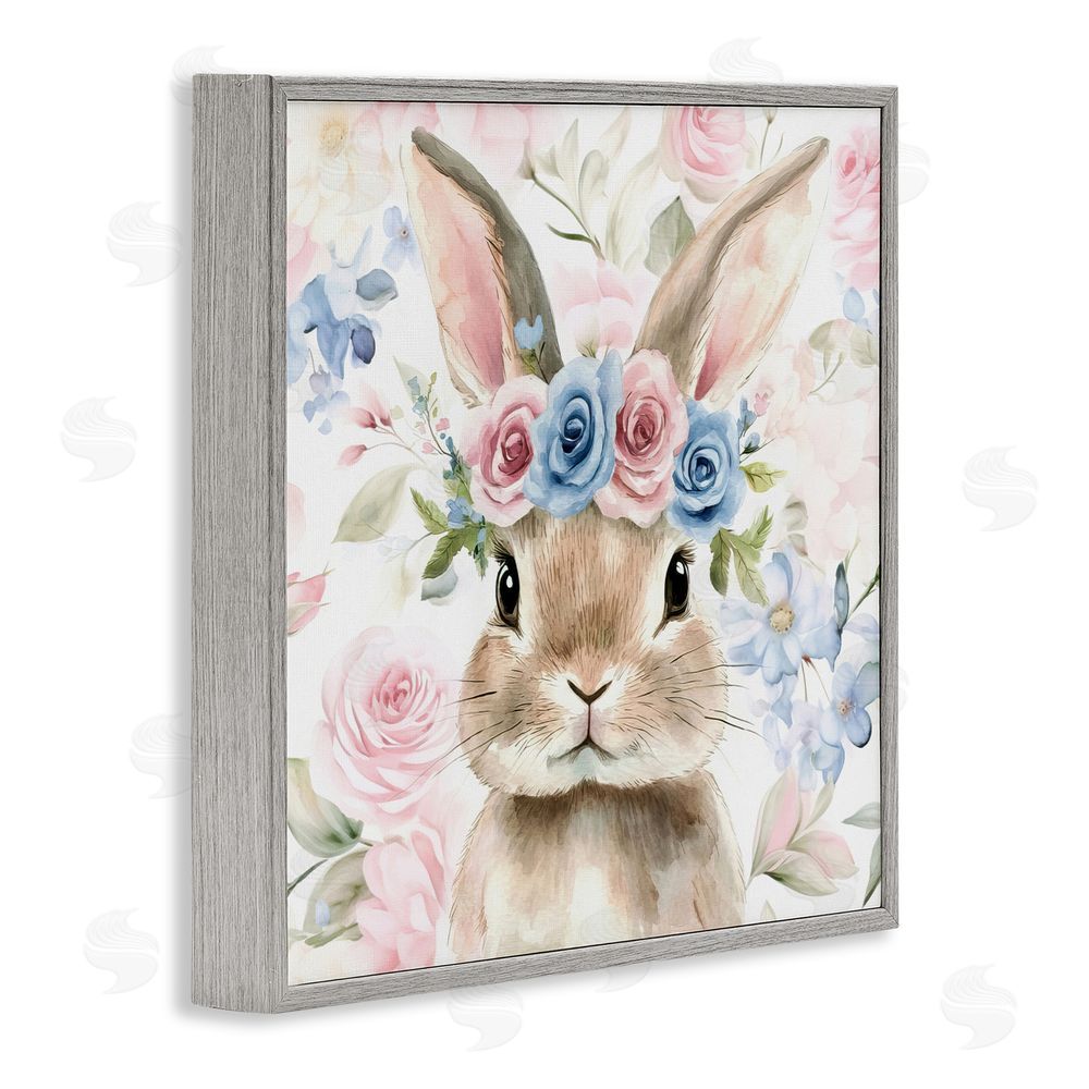 Tina LeCour Flower Power Bunny Gray Framed Giclee Wall Art Print