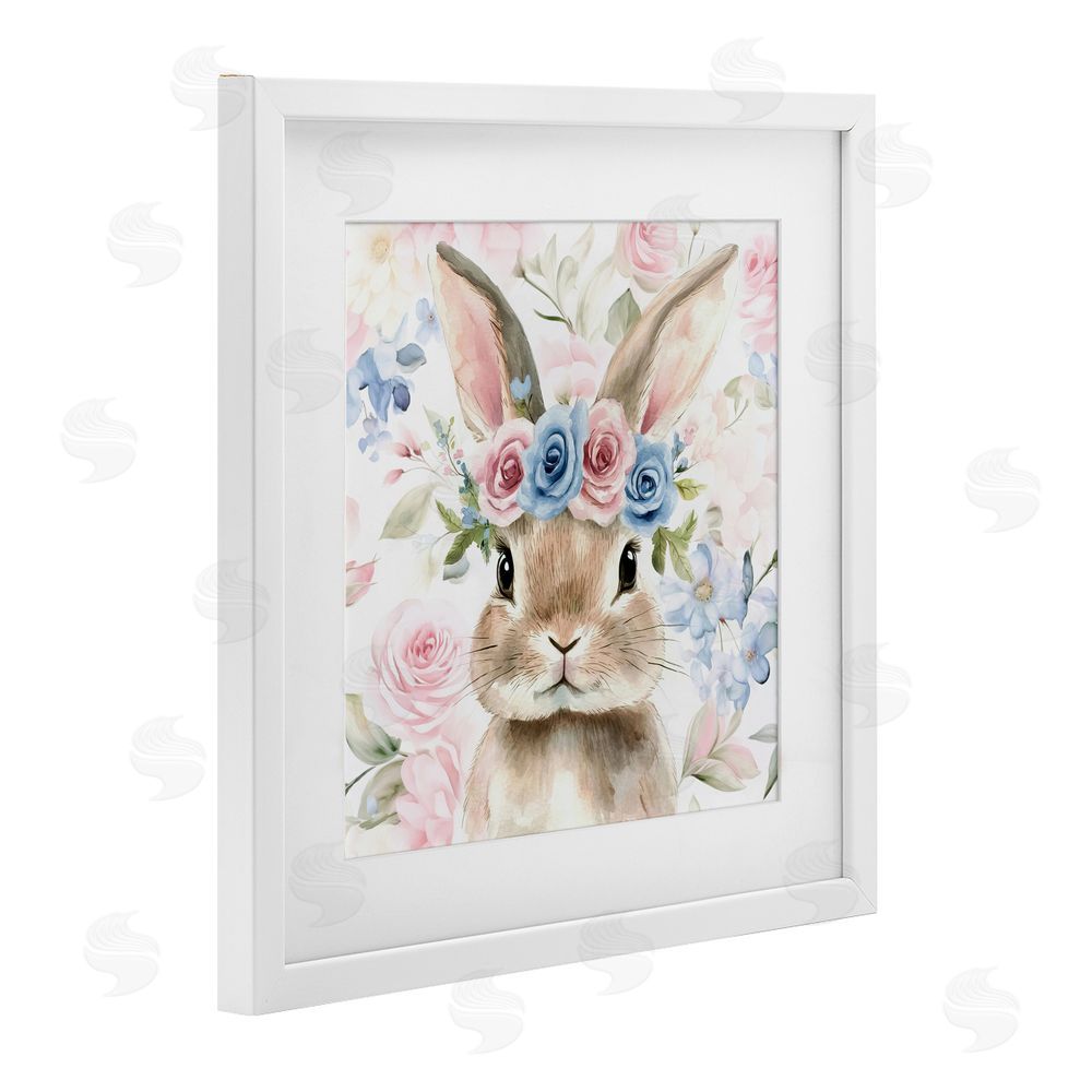 Tina LeCour Flower Power Bunny White Framed Print Under Glass with Mat Wall Art
