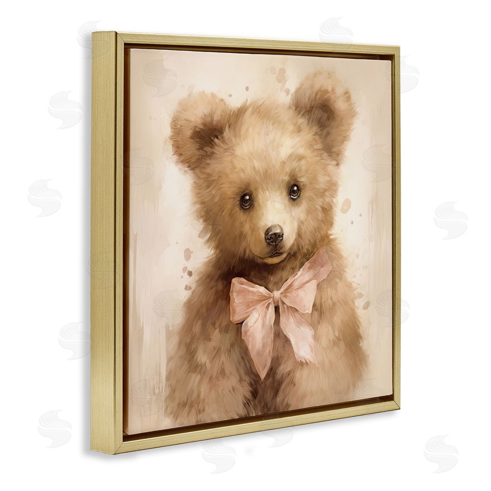 Tina LeCour Little Baby Bear Gold Floating Frame Canvas Wall Art