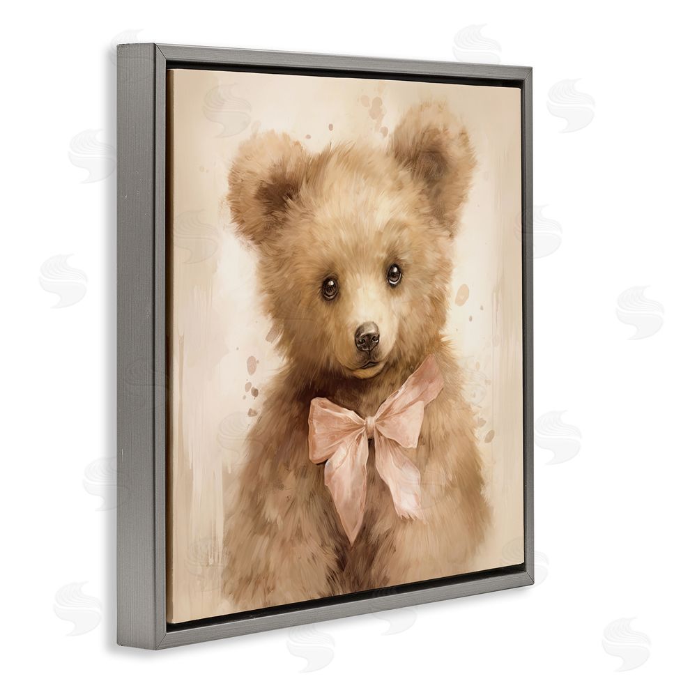 Tina LeCour Little Baby Bear Gray Floating Frame Canvas Wall Art