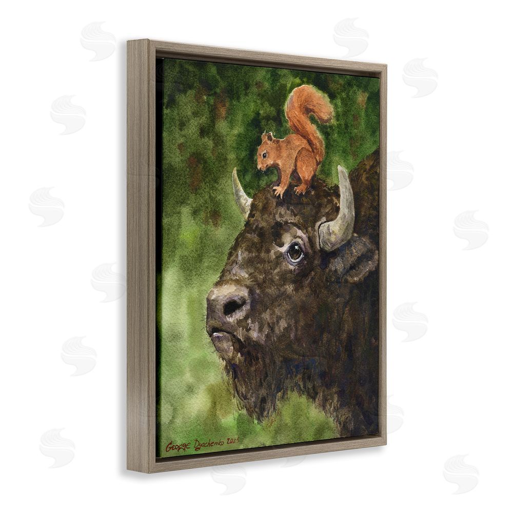 George Dyachenko Bison & Squirrel Duo Brown Floating Frame Canvas Wall Art Print