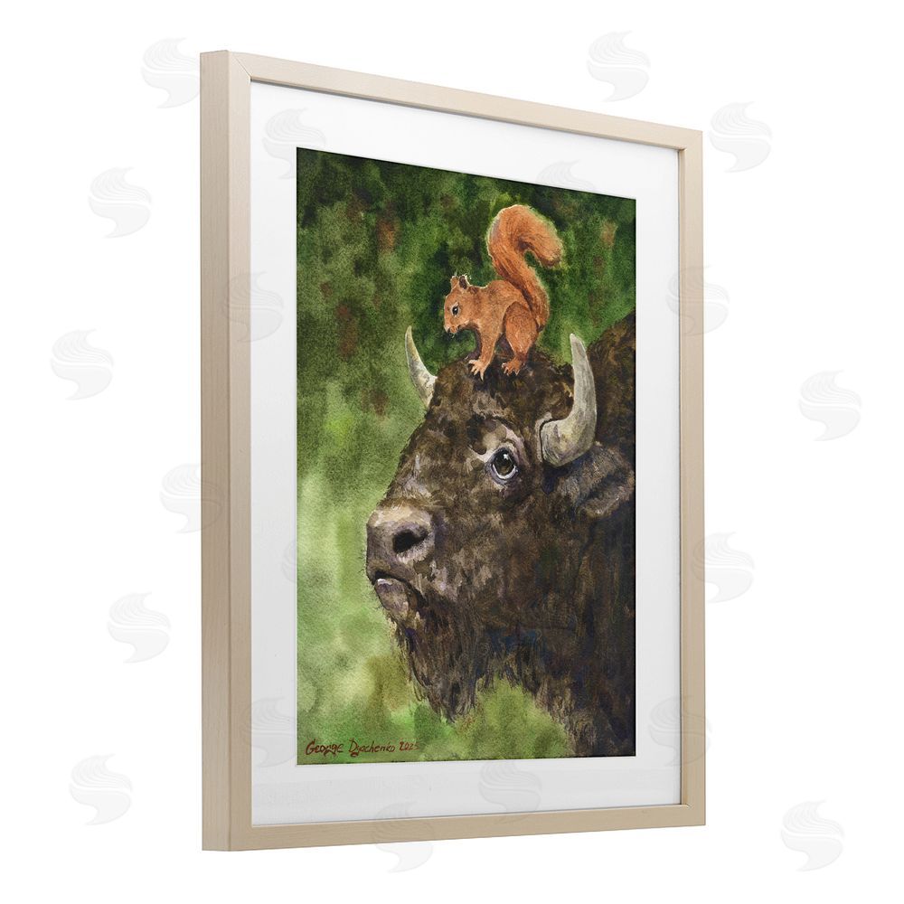 George Dyachenko Bison & Squirrel Duo Brown Framed Print Under Glass Wall Art