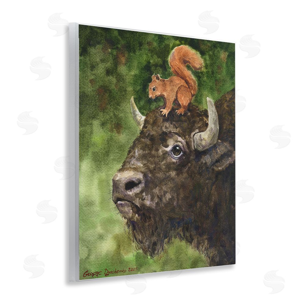 George Dyachenko Bison & Squirrel Duo Wooden Wall Plaque Art Print