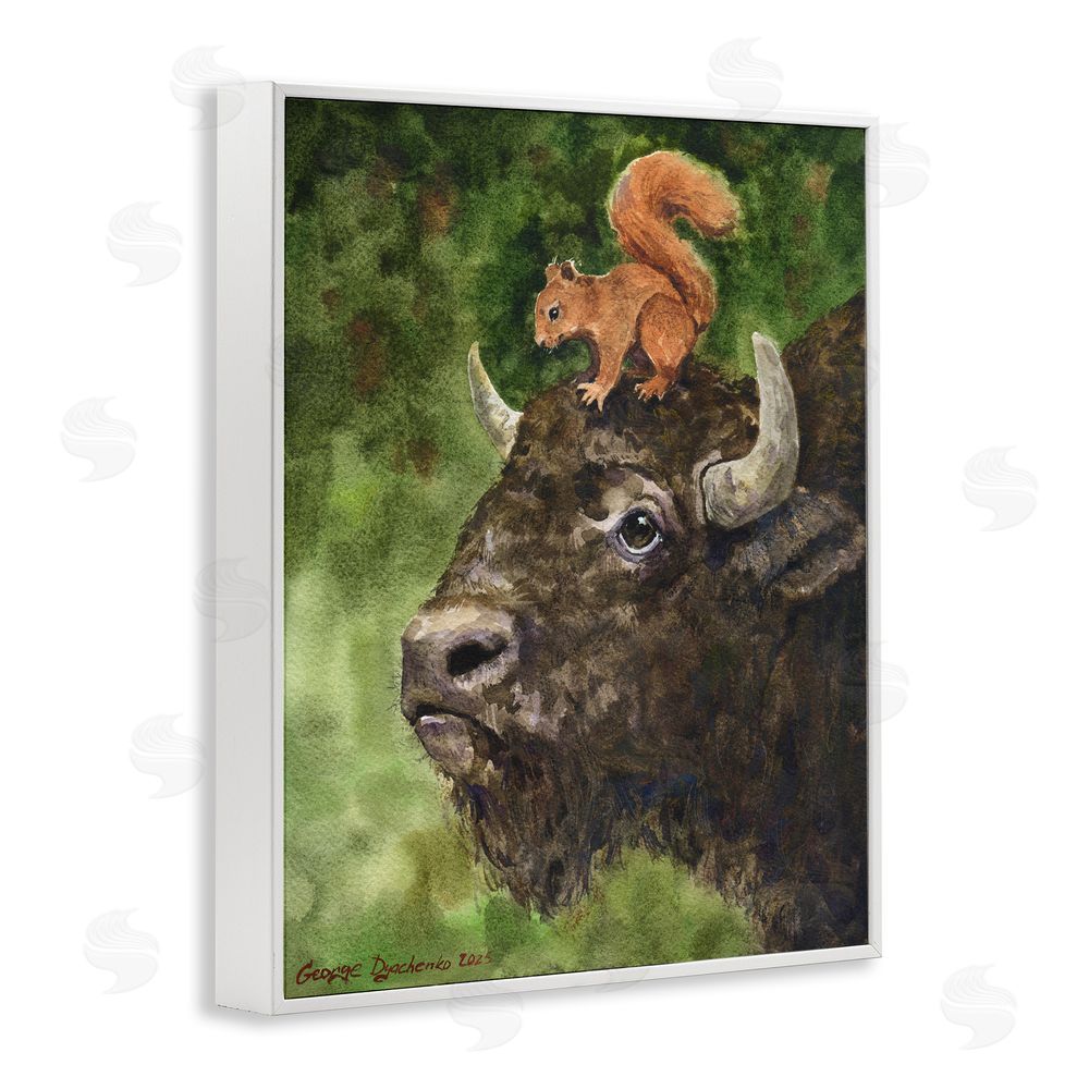 George Dyachenko Bison & Squirrel Duo White Framed Giclee Wall Art Print