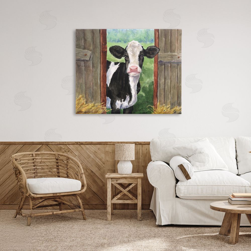 George Dyachenko Cow in Wooden Gate Stretched Canvas Wall Art in Room