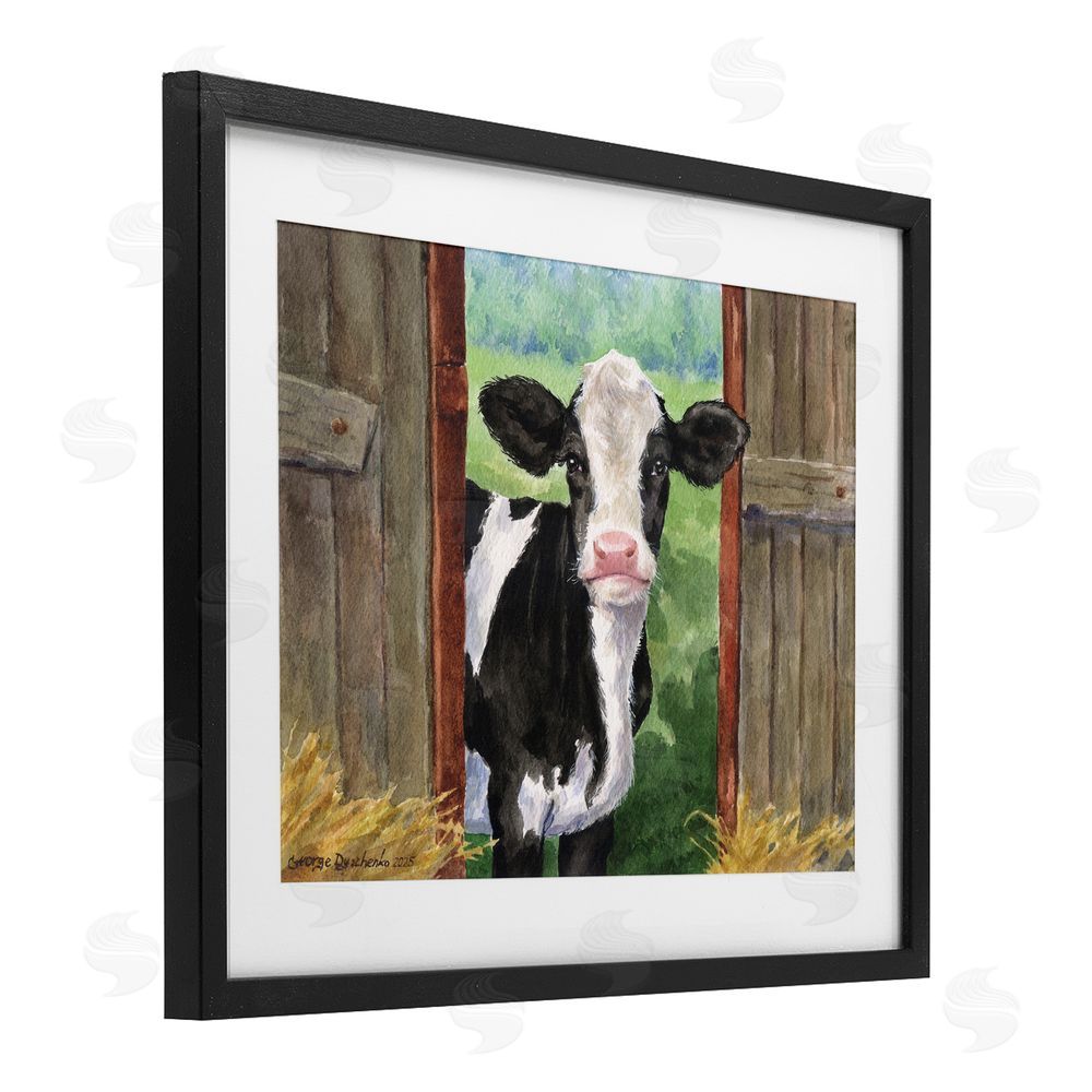 George Dyachenko Cow in Wooden Gate Black Framed Print Under Glass Wall Art
