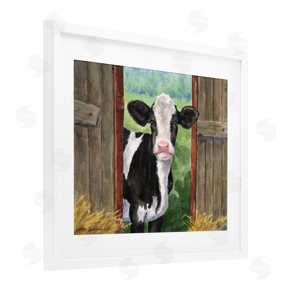 George Dyachenko Cow in Wooden Gate White Framed Print Under Glass Wall Art