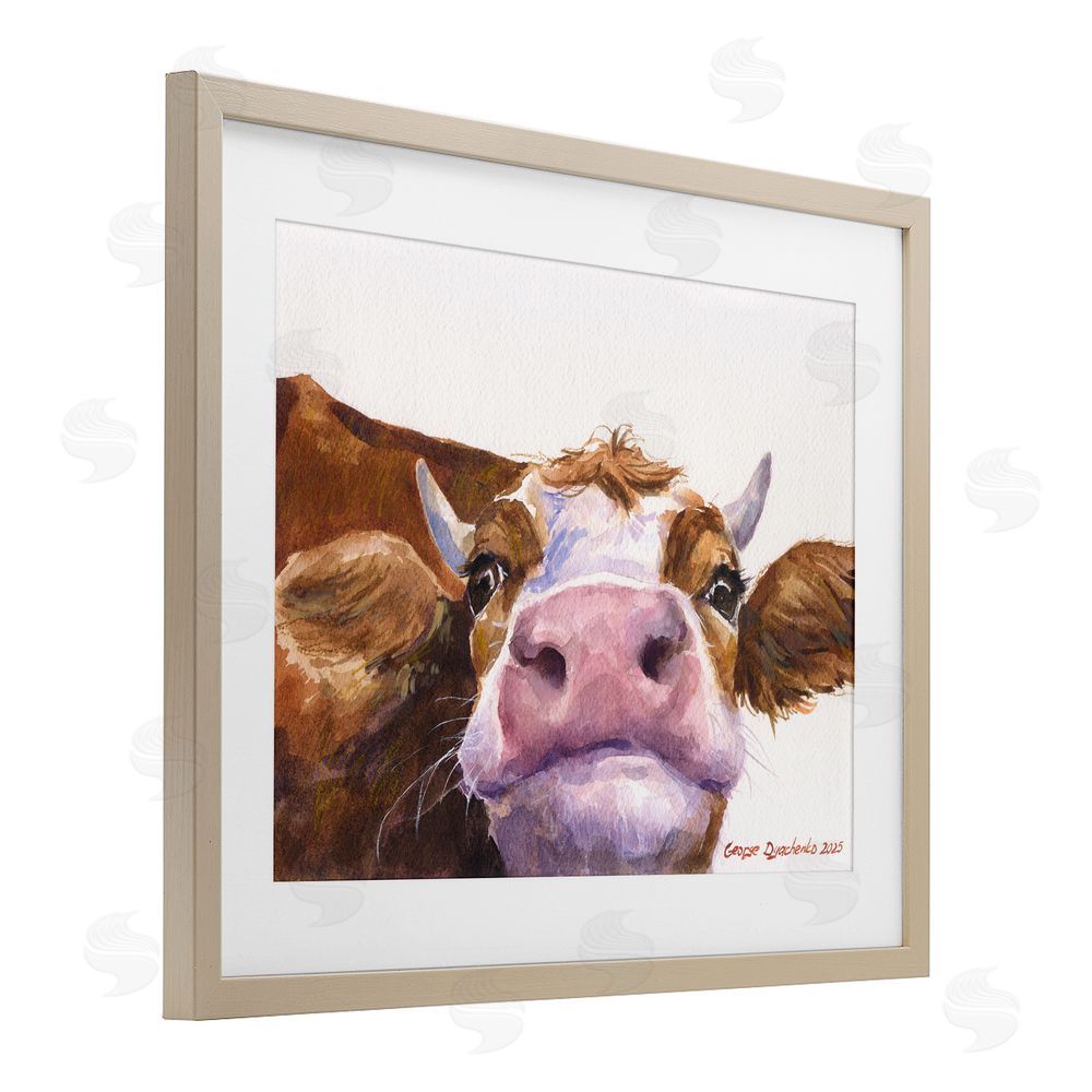 George Dyachenko Cute Cow Close Up Birch Framed Print Under Glass Wall Art