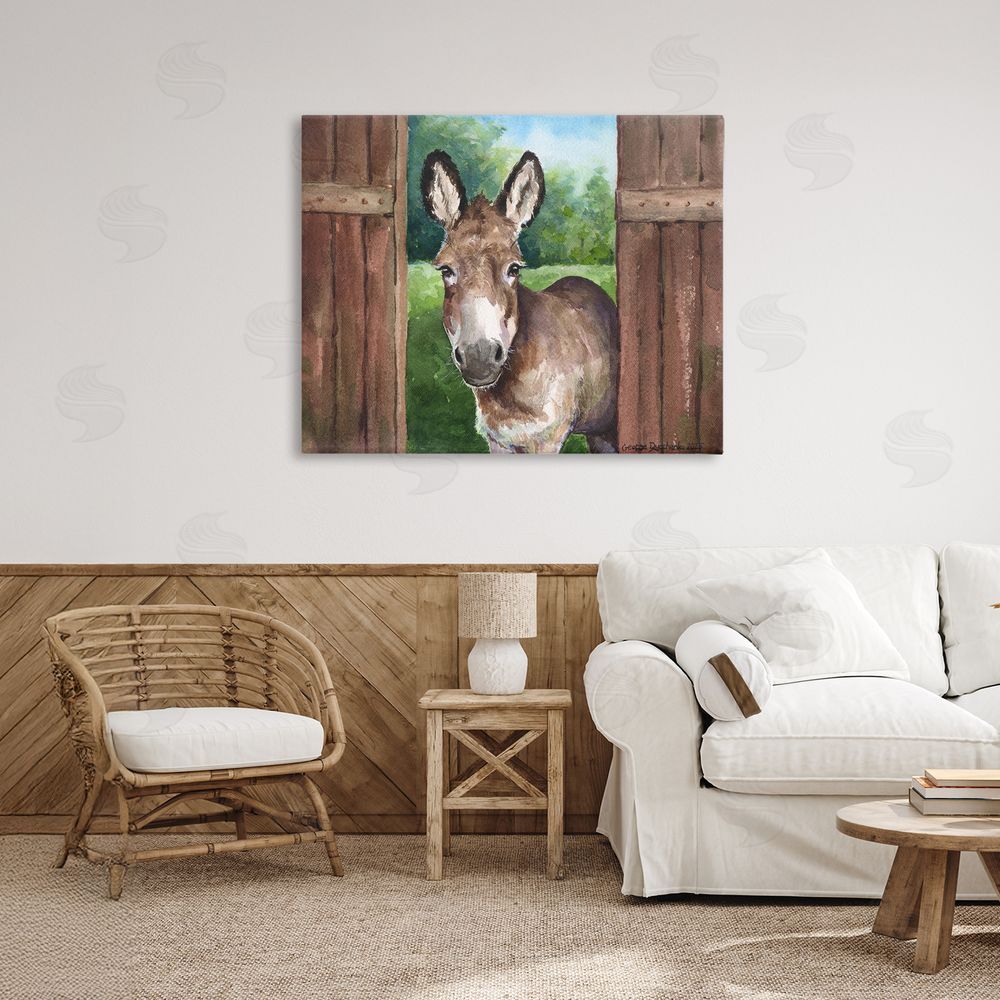 George Dyachenko Donkey in Wooden Gate Stretched Canvas Wall Art in Room
