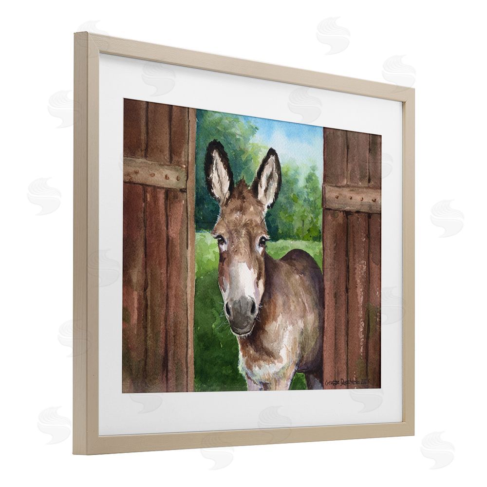 George Dyachenko Donkey in Wooden Gate Brown Framed Print Under Glass with Mat Wall Art