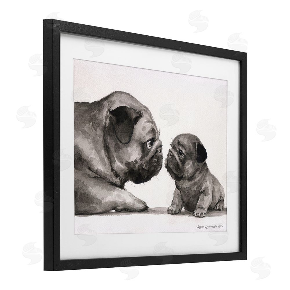 George Dyachenko Pug And Her Puppy Black Framed Print Under Glass Wall Art