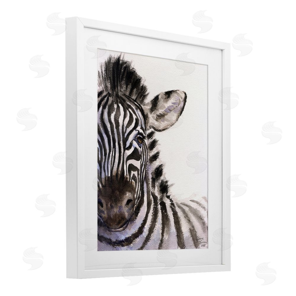George Dyachenko Zebra Portrait on White White Framed Print Under Glass with Matting Wall Art