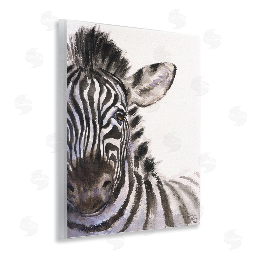 George Dyachenko Zebra Portrait on White Wall Plaque Art Print with White Foil Wrap