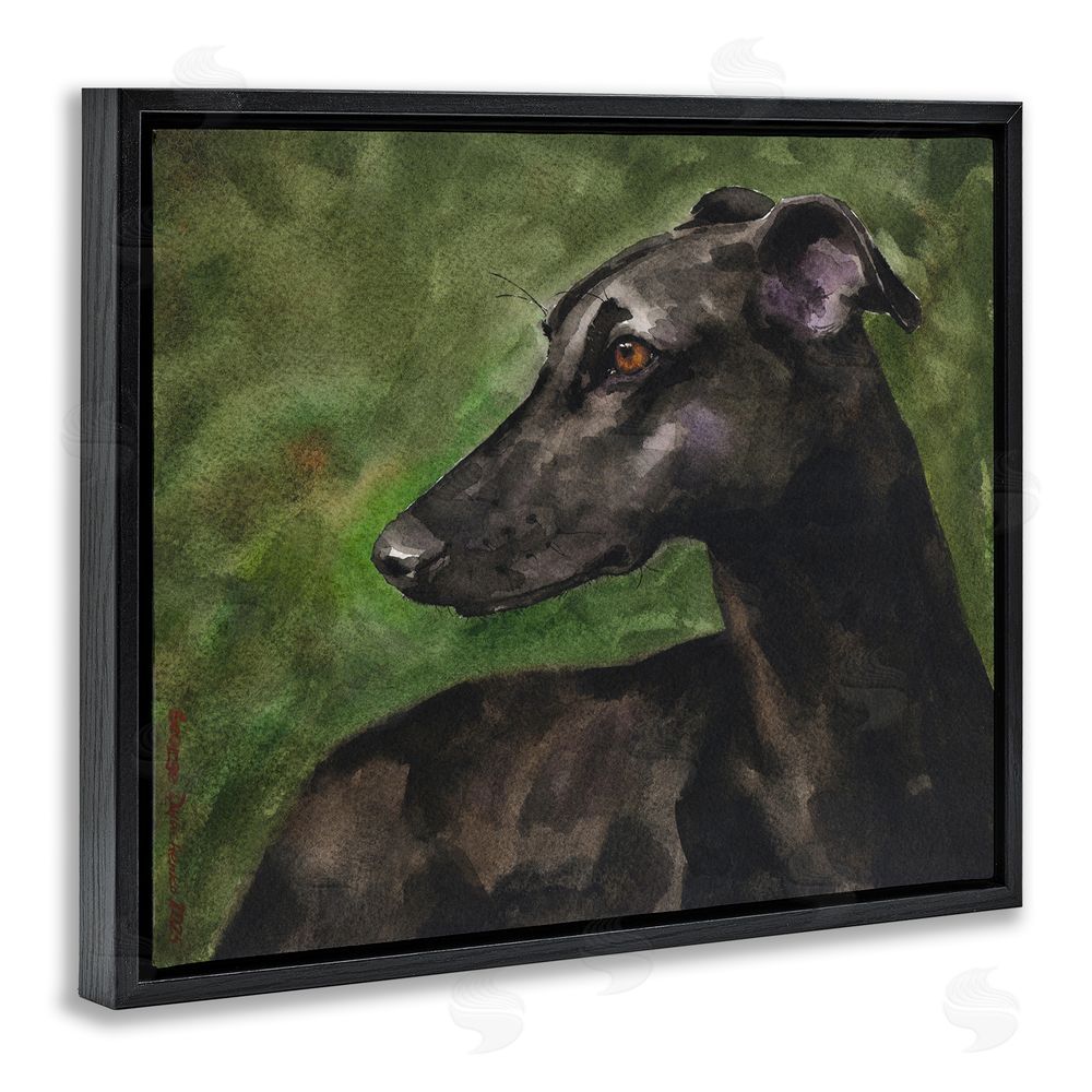 George Dyachenko Black Greyhound Portrait Black Floating Frame Canvas Wall Art Print